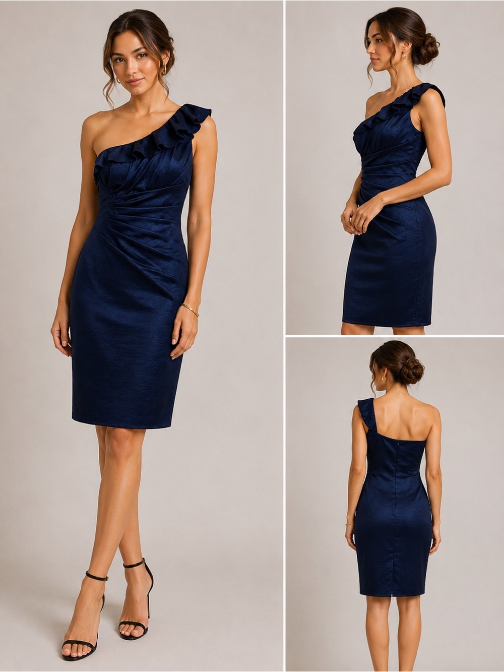 Betsy & Adam Navy One-Shoulder Ruched Cocktail Dress Size 4